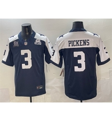 Men's Dallas Cowboys #3 George pickens Navy F.U.S.E. With 5x Super Bowl Champions & Established In 1960 Thanksgiving Vapor Limited Stitched Football Jersey
