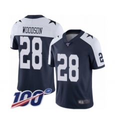 Men's Dallas Cowboys #28 Darren Woodson Navy Blue Throwback Alternate Vapor Untouchable Limited Player 100th Season Football Jersey