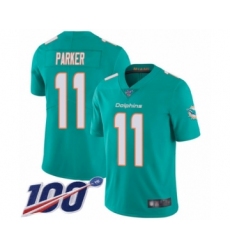 Men's Miami Dolphins #11 DeVante Parker Aqua Green Team Color Vapor Untouchable Limited Player 100th Season Football Jersey