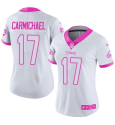 Women's Nike Philadelphia Eagles #17 Harold Carmichael Limited White/Pink Rush Fashion NFL Jersey
