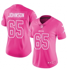 Women's Nike Philadelphia Eagles #65 Lane Johnson Limited Pink Rush Fashion NFL Jersey
