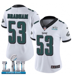Women's Nike Philadelphia Eagles #53 Nigel Bradham White Vapor Untouchable Limited Player Super Bowl LII NFL Jersey