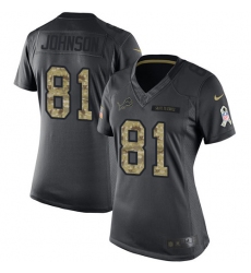 Women's Nike Detroit Lions #81 Calvin Johnson Limited Black 2016 Salute to Service NFL Jersey