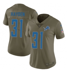 Women's Nike Detroit Lions #31 D.J. Hayden Limited Olive 2017 Salute to Service NFL Jersey