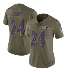 Women's Nike Baltimore Ravens #24 Brandon Carr Limited Olive 2017 Salute to Service NFL Jersey