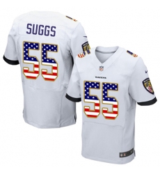 Men's Nike Baltimore Ravens #55 Terrell Suggs Elite White Road USA Flag Fashion NFL Jersey
