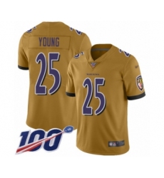 Youth Baltimore Ravens #25 Tavon Young Limited Gold Inverted Legend 100th Season Football Jersey