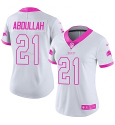Women's Nike Detroit Lions #21 Ameer Abdullah Limited White/Pink Rush Fashion NFL Jersey
