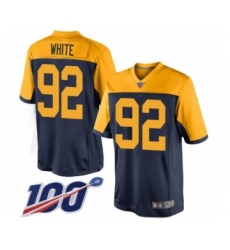 Men's Green Bay Packers #92 Reggie White Limited Navy Blue Alternate 100th Season Football Jersey