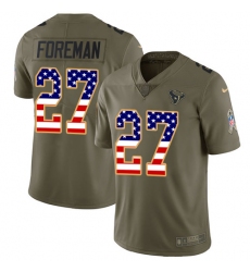 Men's Nike Houston Texans #27 D'Onta Foreman Limited Olive/USA Flag 2017 Salute to Service NFL Jersey