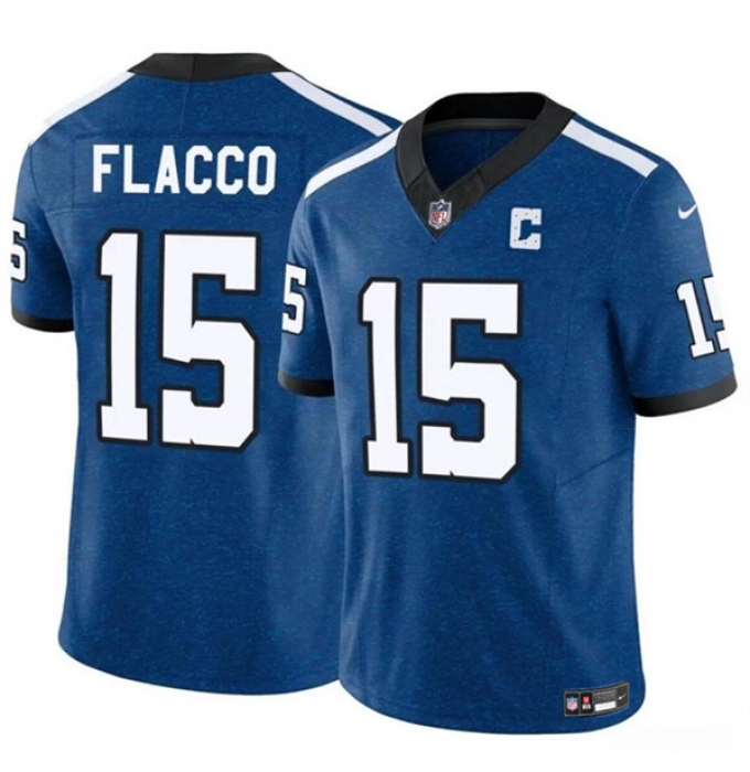 Men's Indianapolis Colts #15 Joe Flacco Blue 2024 F.U.S.E. Throwback Vapor Limited Football Stitched Jersey