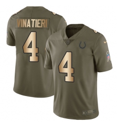 Youth Nike Indianapolis Colts #4 Adam Vinatieri Limited Olive/Gold 2017 Salute to Service NFL Jersey