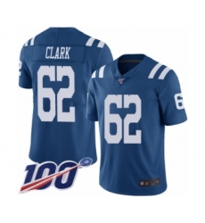 Men's Indianapolis Colts #62 Le'Raven Clark Limited Royal Blue Rush Vapor Untouchable 100th Season Football Jersey