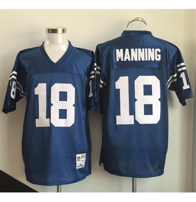 Men's Indianapolis Colts #18 Peyton Manning Blue Throwback Stitched Football Jersey