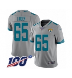 Men's Jacksonville Jaguars #65 Brandon Linder Silver Inverted Legend Limited 100th Season Football Jersey