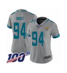 Women's Jacksonville Jaguars #94 Dawuane Smoot Silver Inverted Legend Limited 100th Season Football Jersey