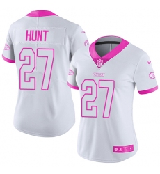 Women's Nike Kansas City Chiefs #27 Kareem Hunt Limited White/Pink Rush Fashion NFL Jersey