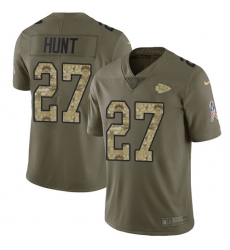 Youth Nike Kansas City Chiefs #27 Kareem Hunt Limited Olive/Camo 2017 Salute to Service NFL Jersey