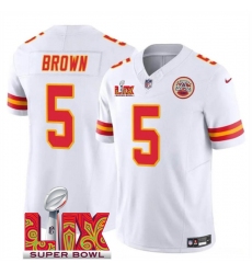 Men's Kansas City Chiefs #5 Hollywood Brown White 2025 Super Bowl LIX F.U.S.E. Vapor Limited Stitched Football Jersey