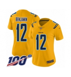 Women's Los Angeles Chargers #12 Travis Benjamin Limited Gold Inverted Legend 100th Season Football Jersey